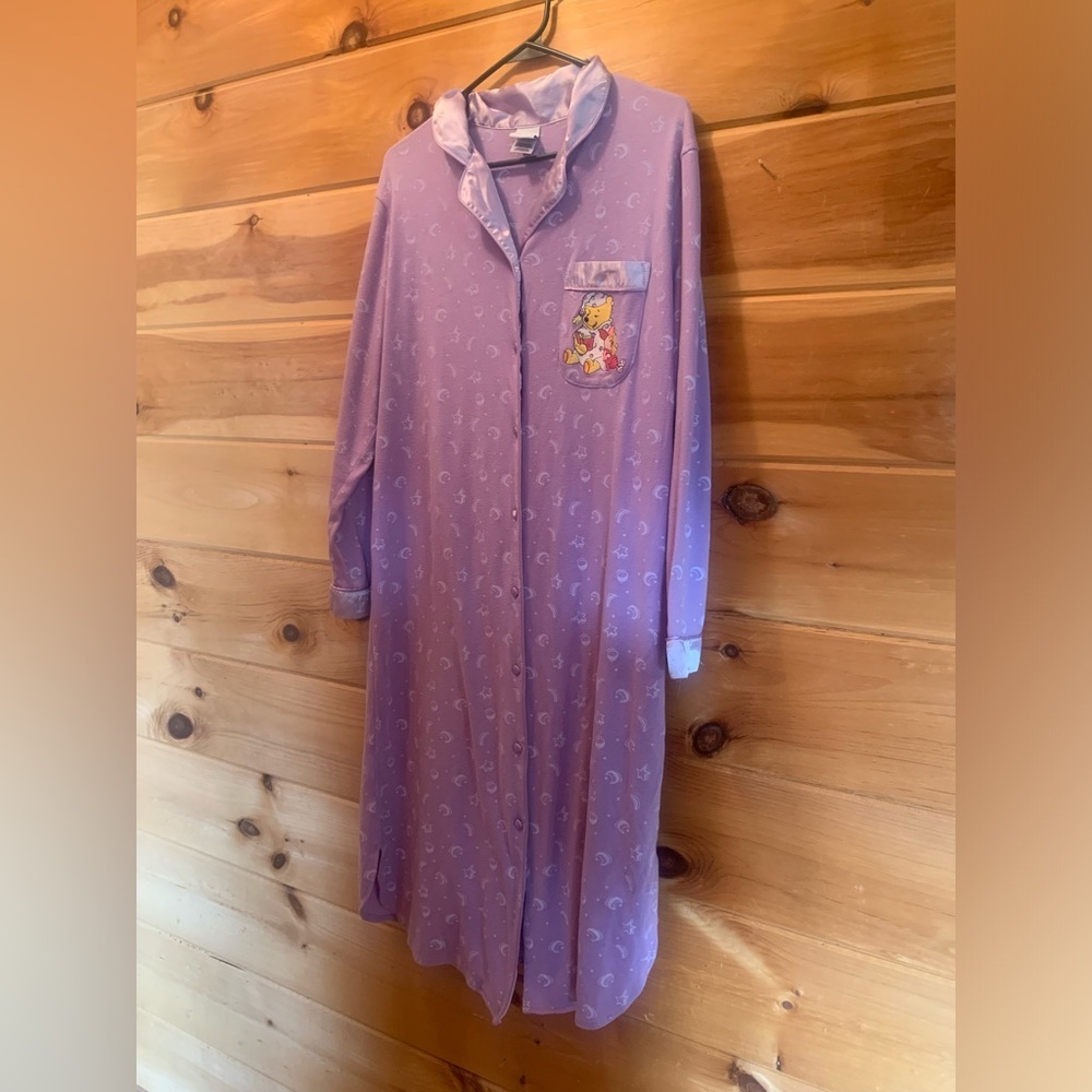 Vintage Disney Night Gown Purple Pajamas Embroidered Winnie The Pooh Size M